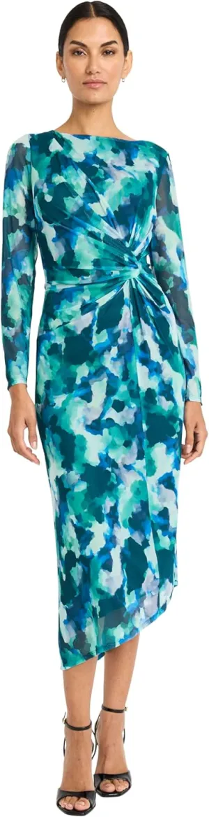 Maggy London Women's Asymmetric Draped Boat Neck Midi Dress