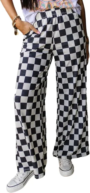 Melliflo Women Loose Wide Leg Straight Plaid Denim Pants Casual High Wasit Checkered Baggy Jeans with Pockets
