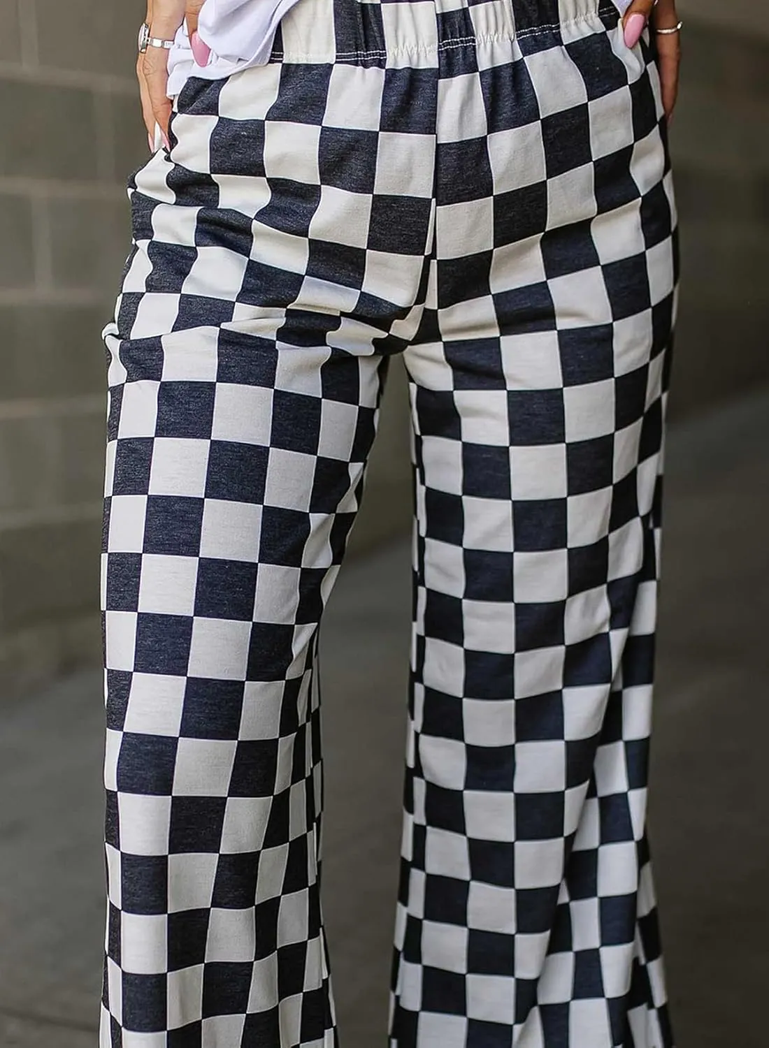 Melliflo Women Loose Wide Leg Straight Plaid Denim Pants Casual High Wasit Checkered Baggy Jeans with Pockets