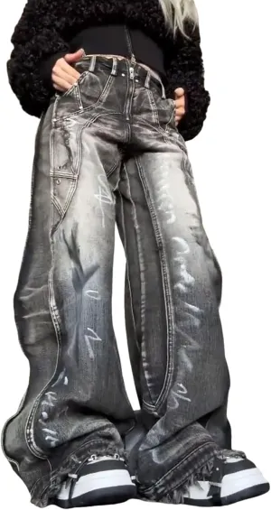 Men's & Women's Retro Y2K Graffiti Patchwork Straight Leg Loose Jeans