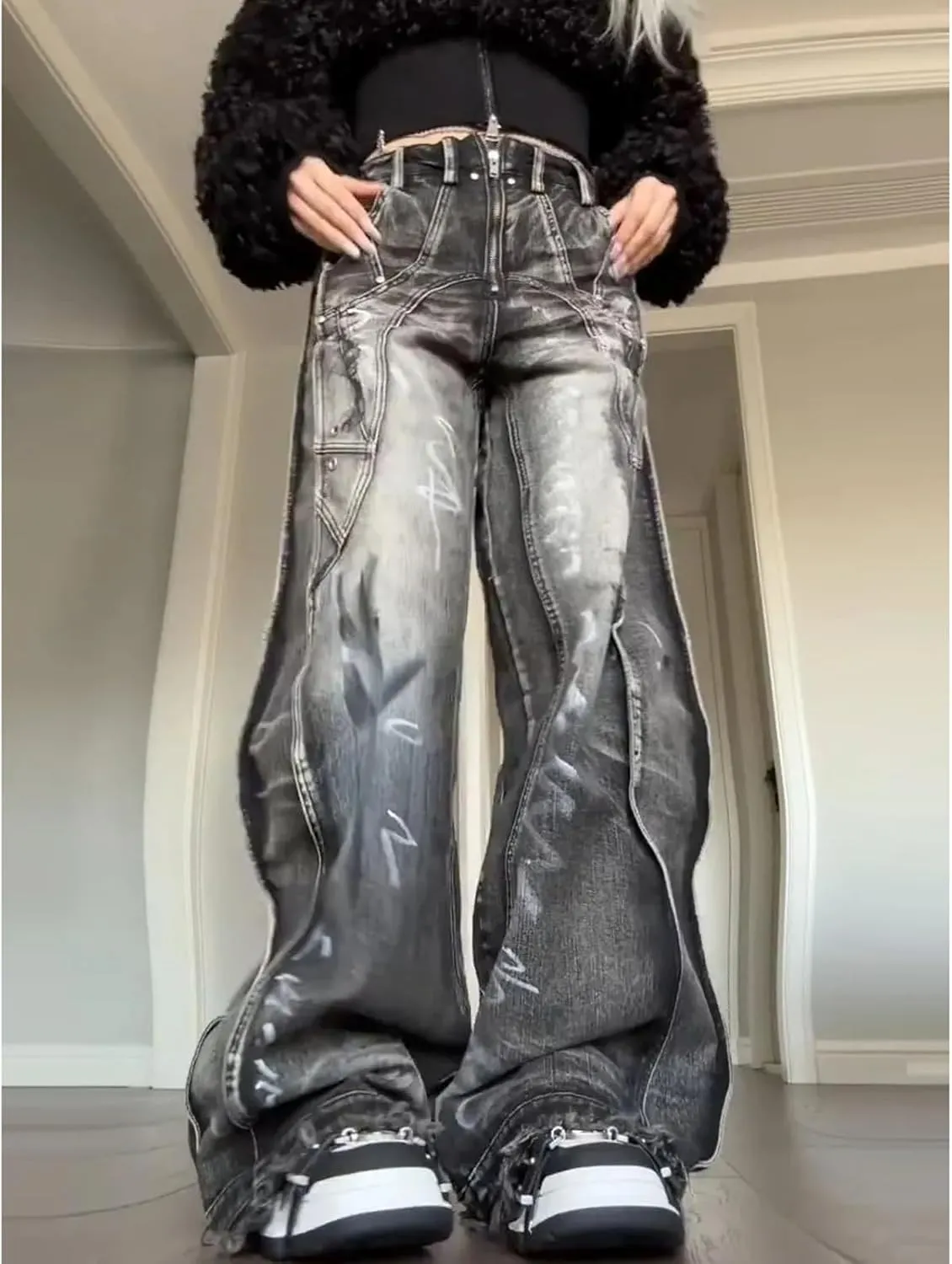 Men's & Women's Retro Y2K Graffiti Patchwork Straight Leg Loose Jeans