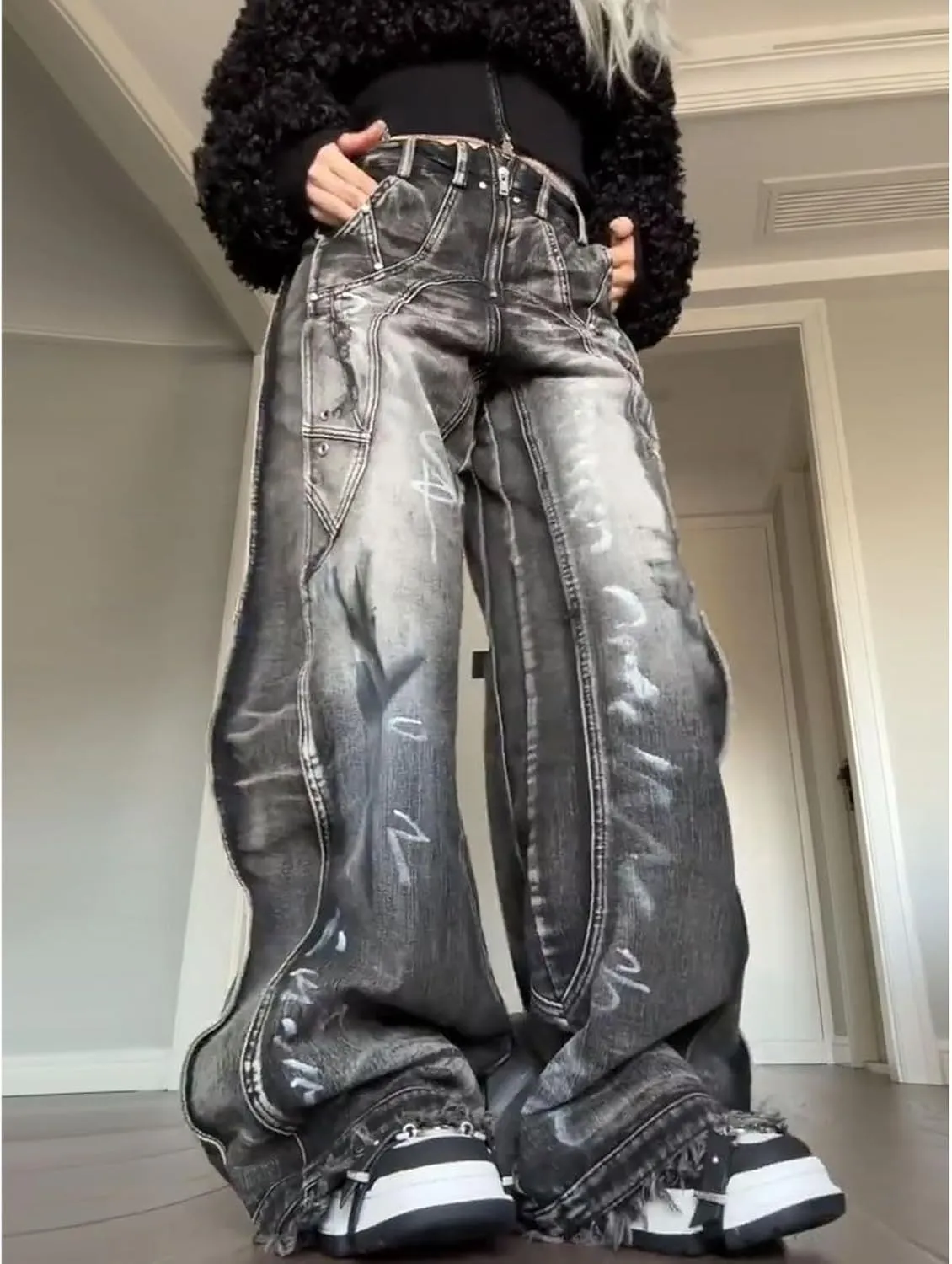 Men's & Women's Retro Y2K Graffiti Patchwork Straight Leg Loose Jeans