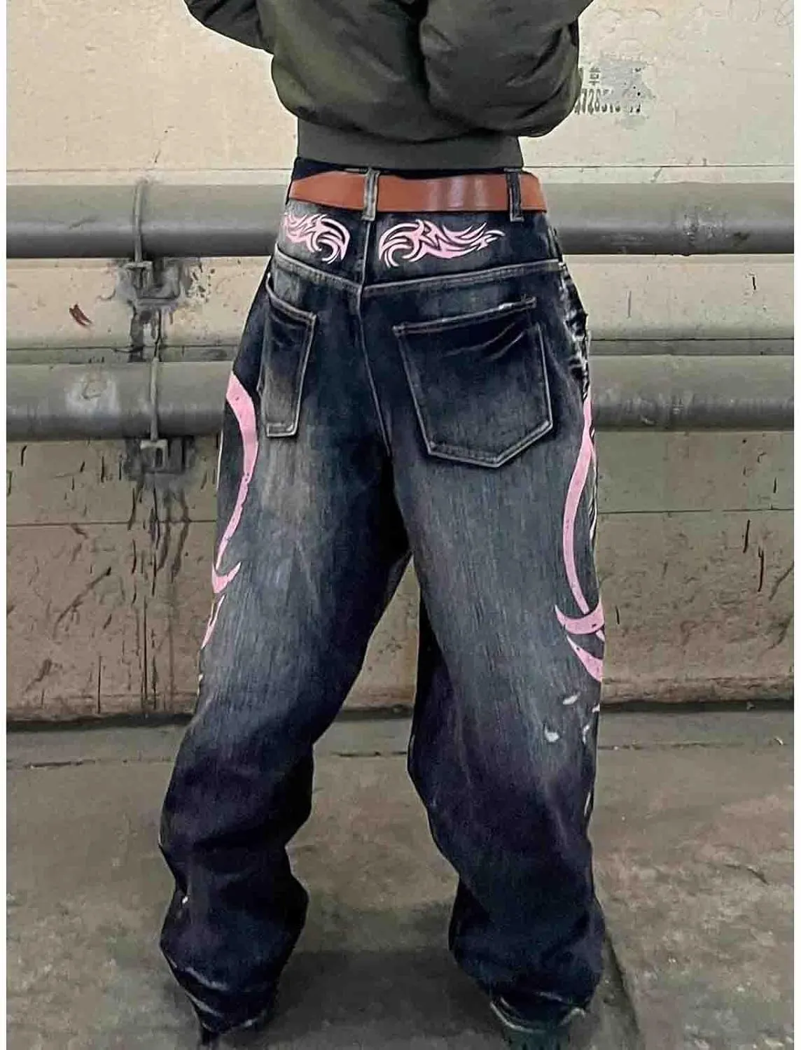 Men's and Women's Y2K Streetwear Loose Jeans Retro Totem Print Gothic Pants high Waist Wide Leg Harajuku Hip-hop Pants
