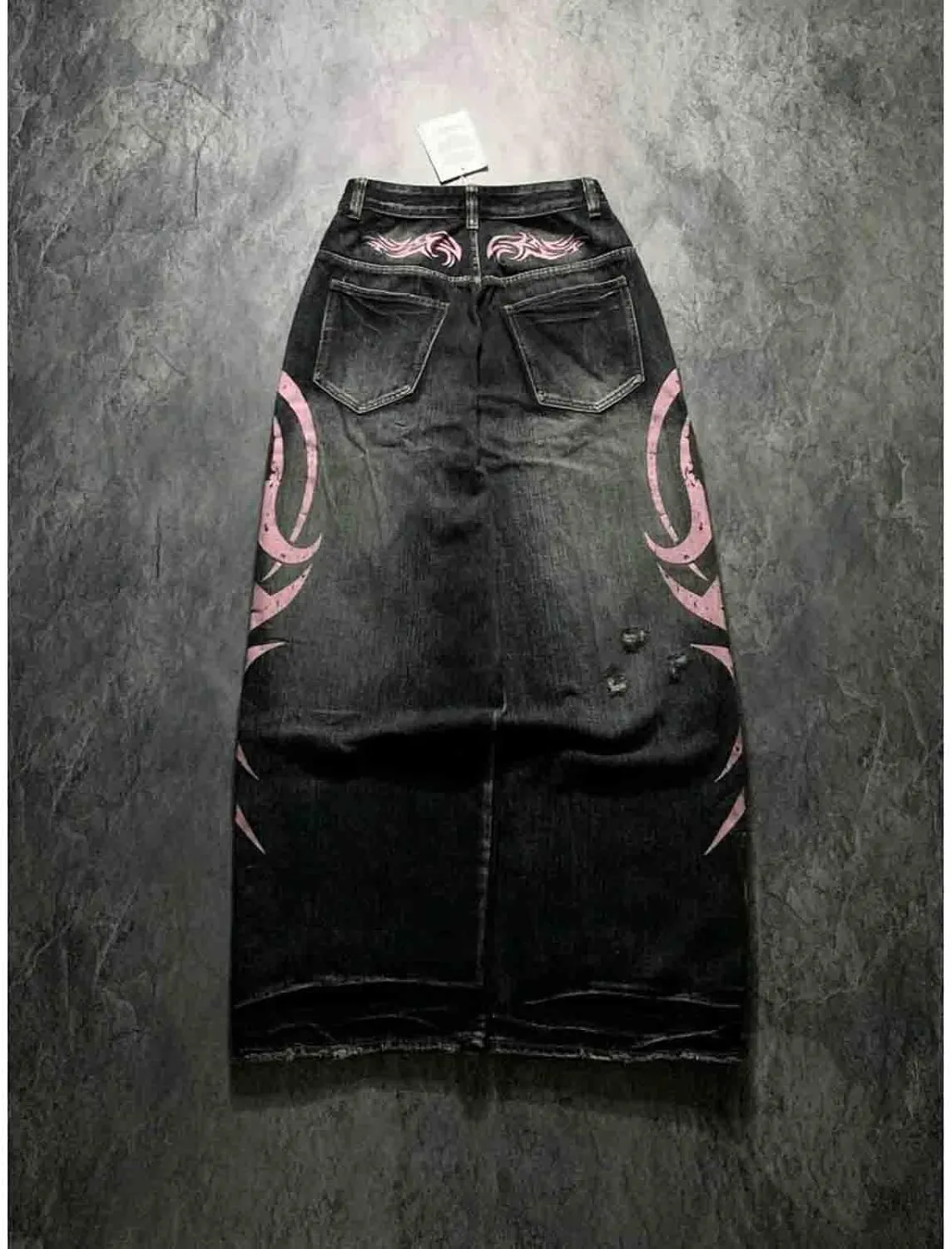 Men's and Women's Y2K Streetwear Loose Jeans Retro Totem Print Gothic Pants high Waist Wide Leg Harajuku Hip-hop Pants