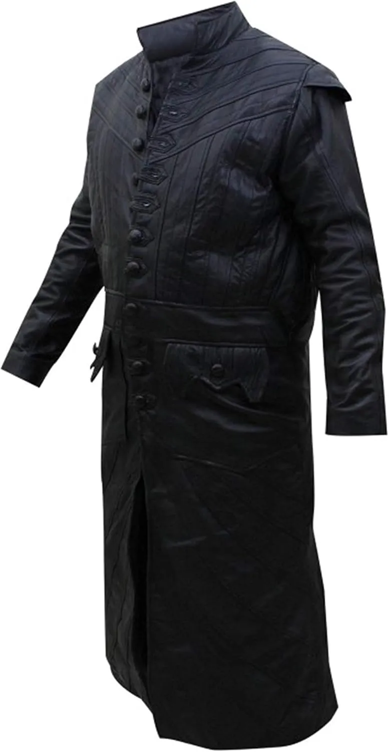 Mens Full-Length Long Trench Coat  Premium 100% Real Leather Double Breasted Overcoats