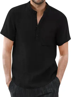 Mens Shirts Casual Stylish Designer Summer Cotton Linen Solid Color Long Sleeve Shirts Loose Stand Collar Shirts
