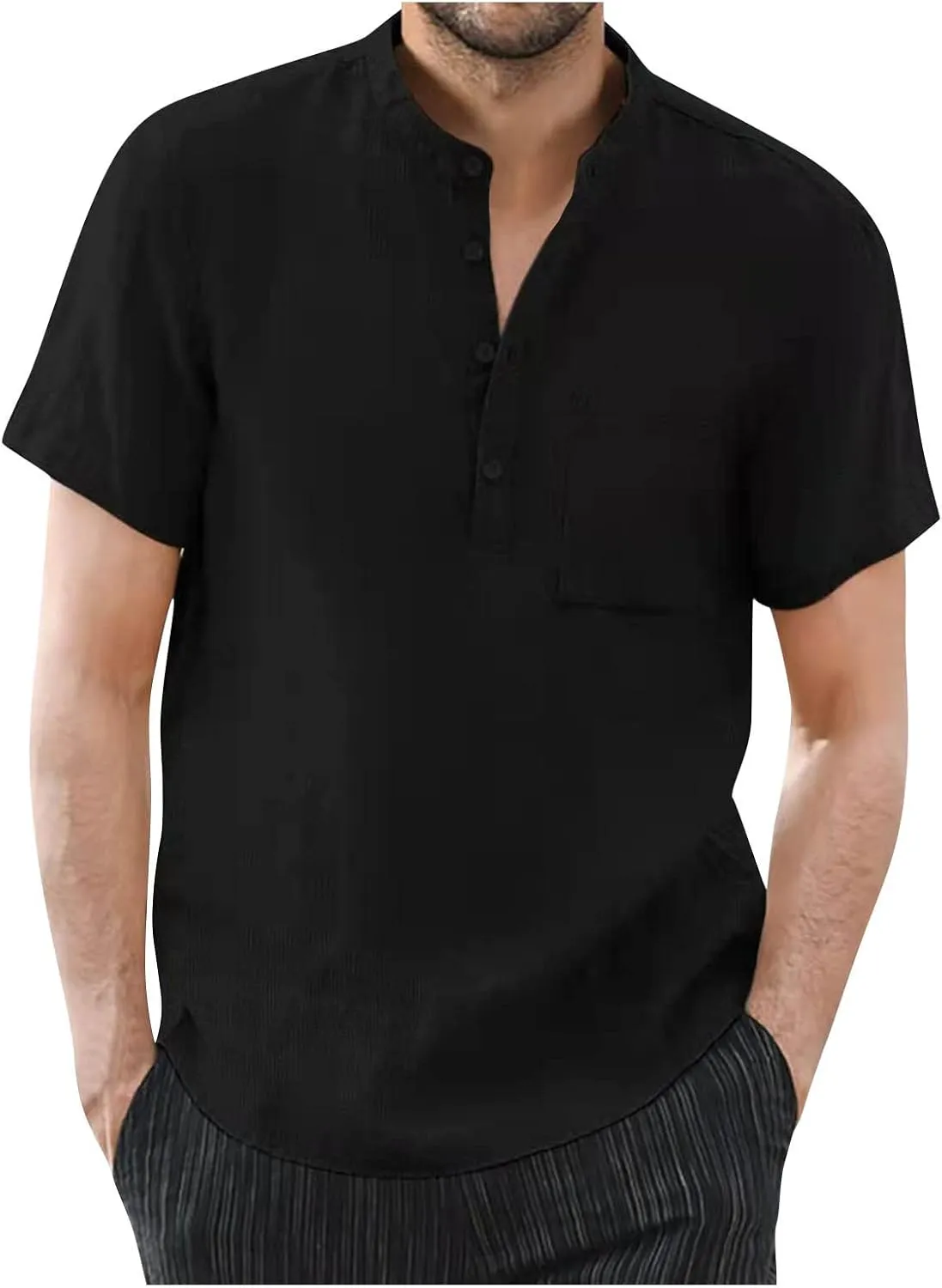 Mens Shirts Casual Stylish Designer Summer Cotton Linen Solid Color Long Sleeve Shirts Loose Stand Collar Shirts