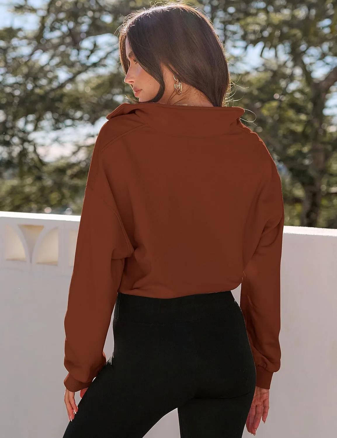 MEROKEETY Women's Quarter Zip Crop Sweatshirt Long Sleeve Stand Collar Drawstring Casual Pullover Top