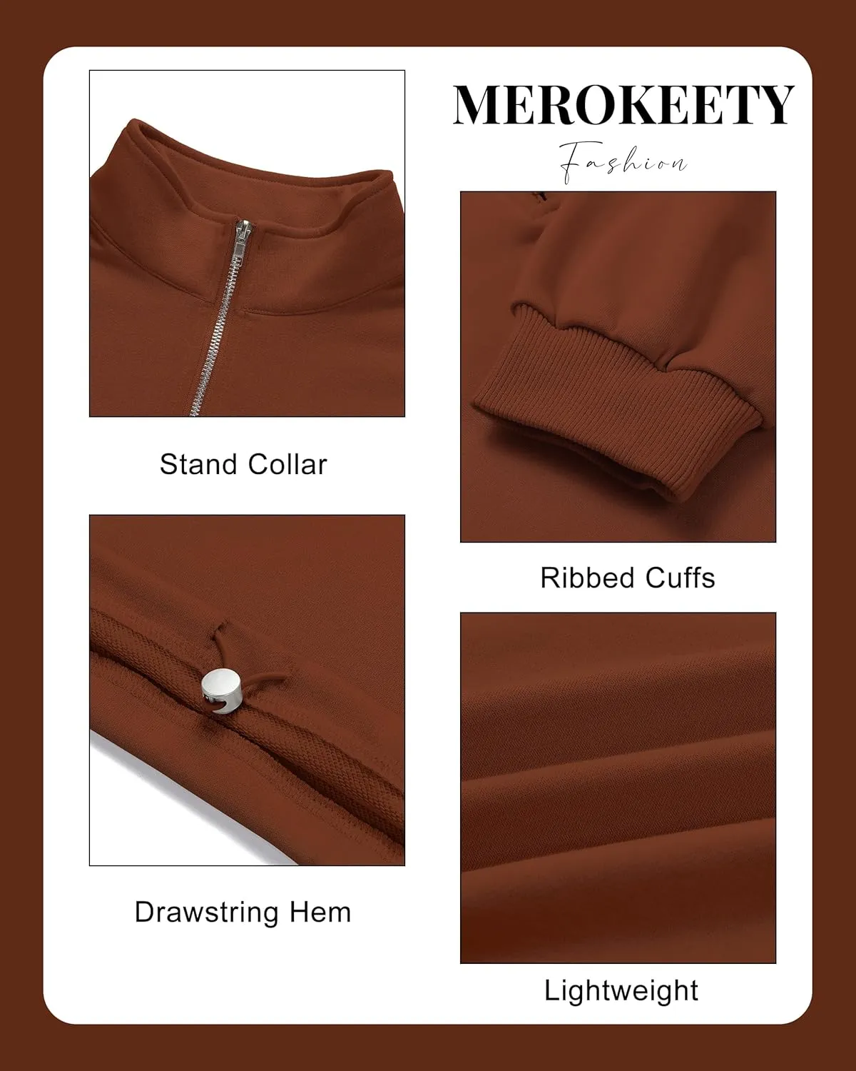 MEROKEETY Women's Quarter Zip Crop Sweatshirt Long Sleeve Stand Collar Drawstring Casual Pullover Top