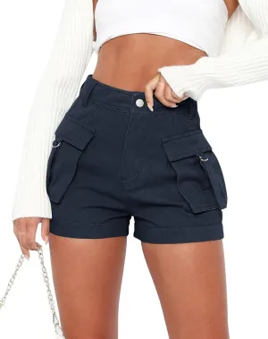 Minthunter Womens Casual High Waist Cargo Shorts with Pockets Summer Short Hot Pants