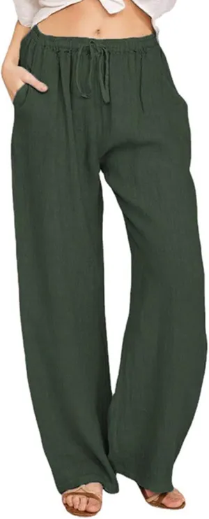 MINTLIMIT Women Linen Palazzo Pants Summer High Waist Beach Lounge Pant Casual Wide Leg Trousers with Pockets