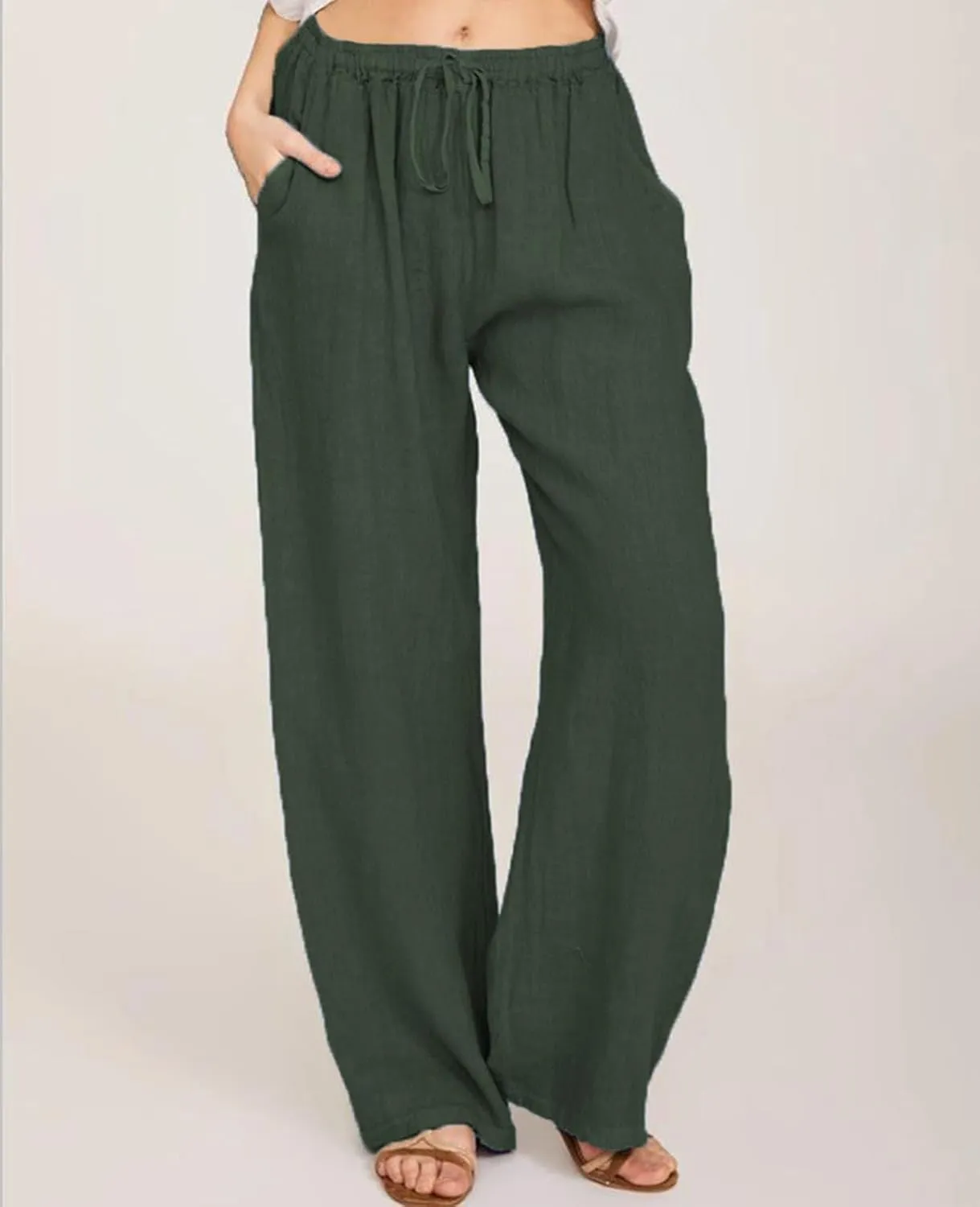 MINTLIMIT Women Linen Palazzo Pants Summer High Waist Beach Lounge Pant Casual Wide Leg Trousers with Pockets