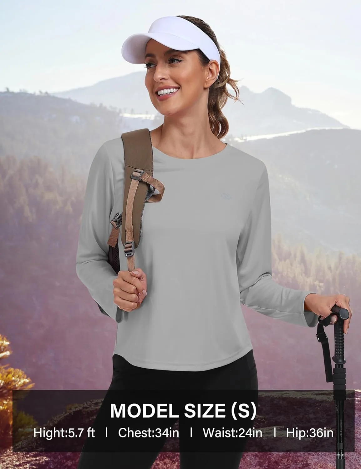 MoFiz Women's UPF 50  Sun Protection Long Sleeve Shirts for Hiking Running Athletic Quick Dry Loose Fit Workout Tops