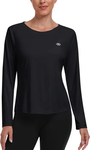 MoFiz Women's UPF 50  Sun Protection Long Sleeve Shirts for Hiking Running Athletic Quick Dry Loose Fit Workout Tops