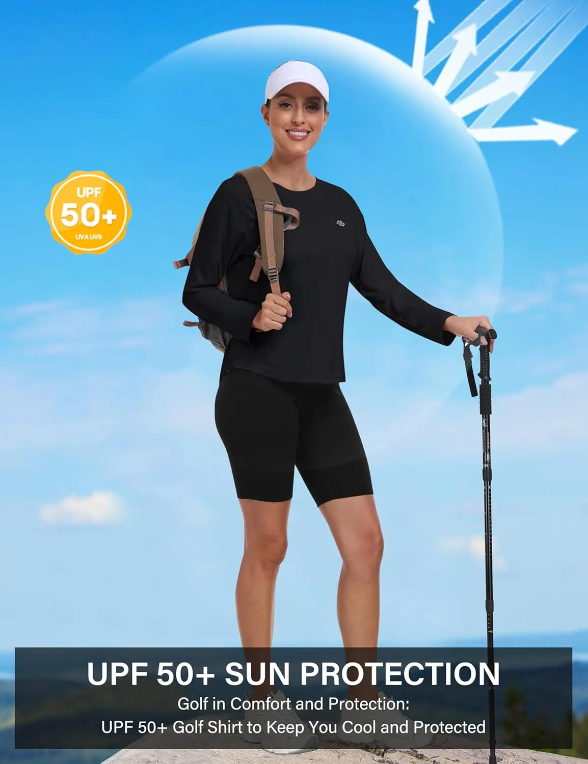 MoFiz Women's UPF 50  Sun Protection Long Sleeve Shirts for Hiking Running Athletic Quick Dry Loose Fit Workout Tops