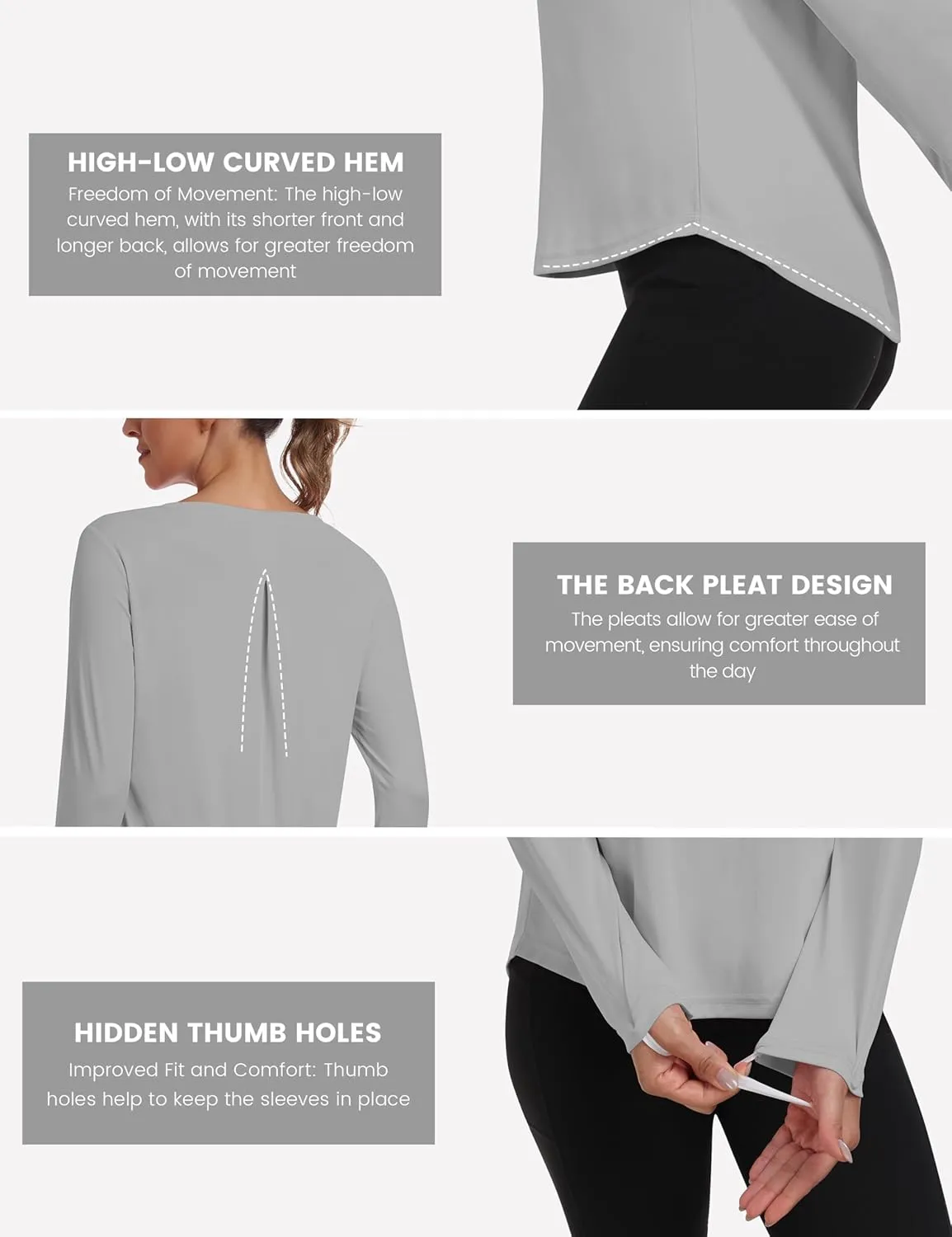 MoFiz Women's UPF 50  Sun Protection Long Sleeve Shirts for Hiking Running Athletic Quick Dry Loose Fit Workout Tops