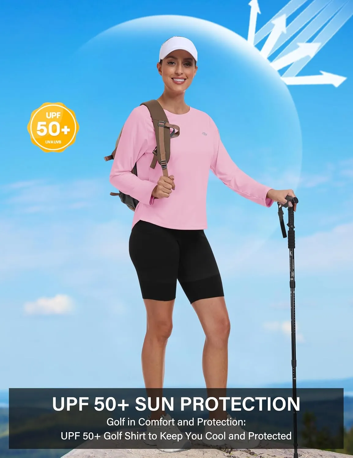 MoFiz Women's UPF 50  Sun Protection Long Sleeve Shirts for Hiking Running Athletic Quick Dry Loose Fit Workout Tops