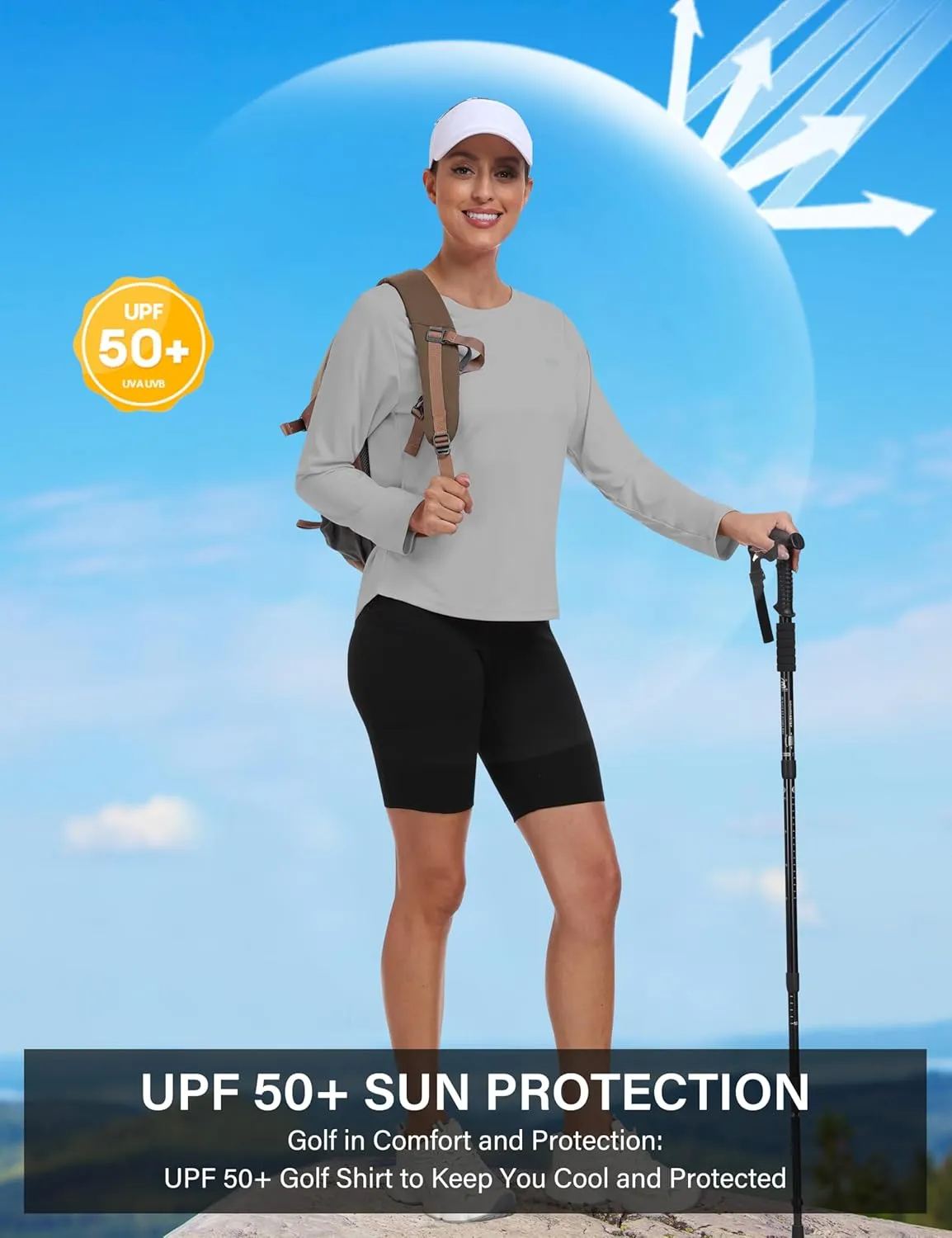 MoFiz Women's UPF 50  Sun Protection Long Sleeve Shirts for Hiking Running Athletic Quick Dry Loose Fit Workout Tops