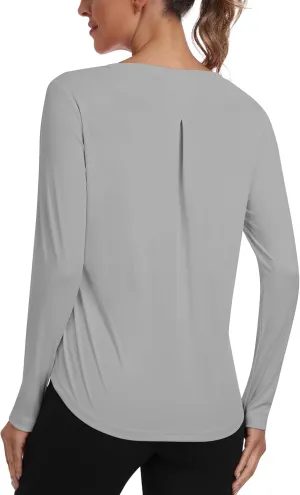 MoFiz Women's UPF 50  Sun Protection Long Sleeve Shirts for Hiking Running Athletic Quick Dry Loose Fit Workout Tops