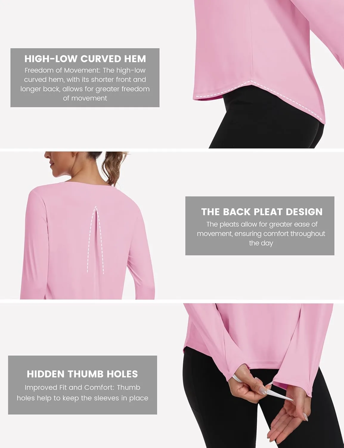 MoFiz Women's UPF 50  Sun Protection Long Sleeve Shirts for Hiking Running Athletic Quick Dry Loose Fit Workout Tops