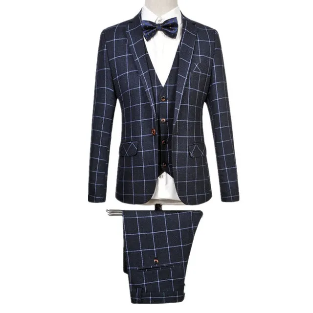 MOGU 2017 New Latest Coat Pant Designs Fashion Plaid Suits For Men Slim Fit 3 Piece Suit Men Plus Size M-6XL Suits For Men