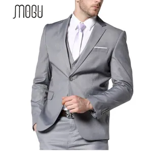 MOGU 2017 New Mens Fashion Suit Light Gray Slim Fit Wedding Suits For Men High Quality Bussiness Suits Mens Light Gray Suit