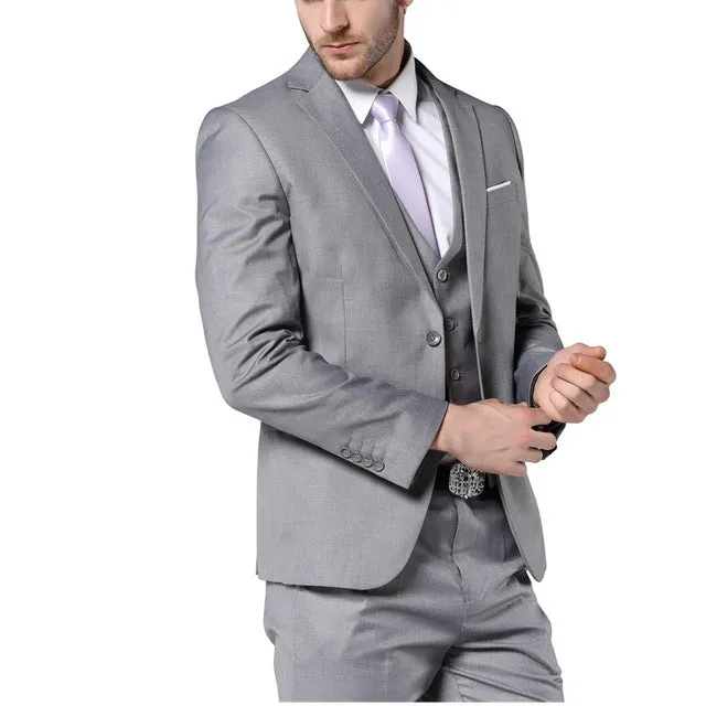 MOGU 2017 New Mens Fashion Suit Light Gray Slim Fit Wedding Suits For Men High Quality Bussiness Suits Mens Light Gray Suit