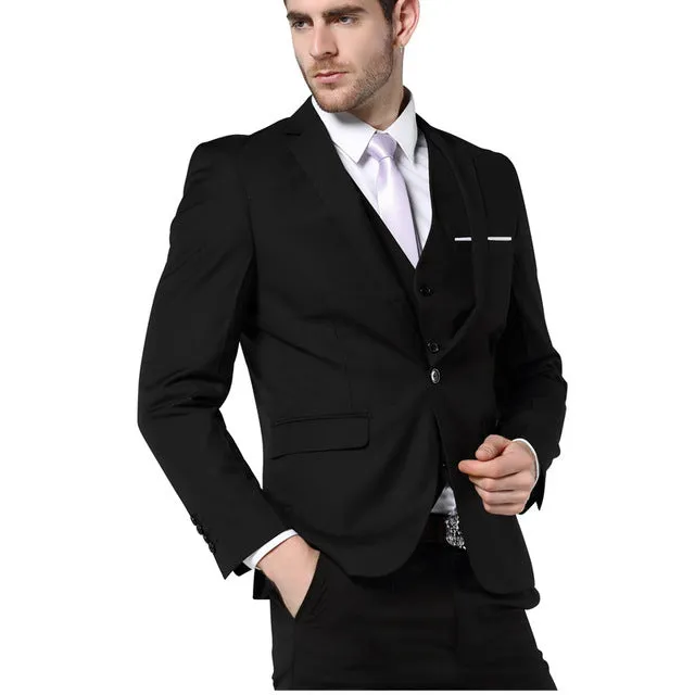 MOGU 2017 New Slim Fit Mens Suits Three Piece Navy Bue Suit Mens Wedding Suits Mens Blazer Pants Vest