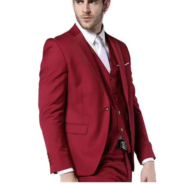 MOGU 2017 New Slim Fit Mens Suits Three Piece Navy Bue Suit Mens Wedding Suits Mens Blazer Pants Vest
