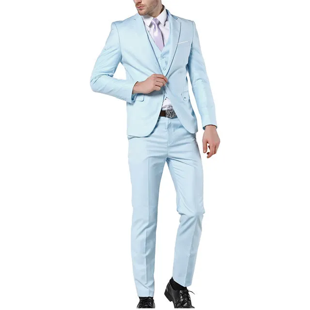 MOGU 2017 New Slim Fit Mens Suits Three Piece Navy Bue Suit Mens Wedding Suits Mens Blazer Pants Vest