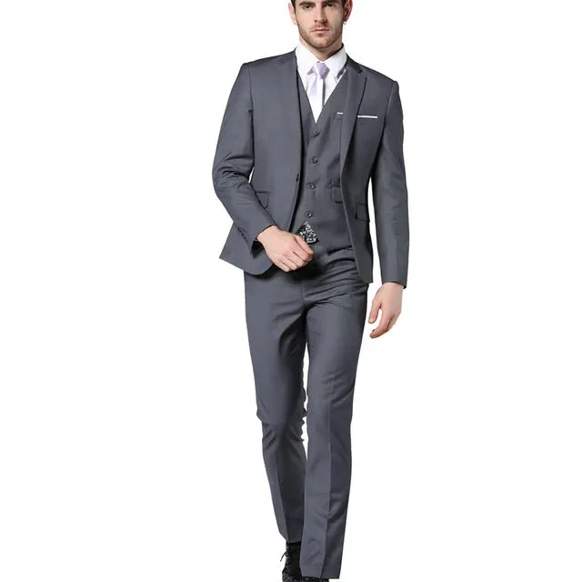 MOGU 2017 New Slim Fit Mens Suits Three Piece Navy Bue Suit Mens Wedding Suits Mens Blazer Pants Vest