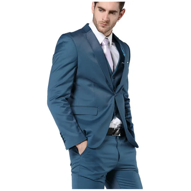 MOGU 2017 New Slim Fit Mens Suits Three Piece Navy Bue Suit Mens Wedding Suits Mens Blazer Pants Vest