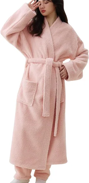 Mzkdieey Women Fuzzy Pajama Set Soft Plush Robe and Fleece Pants 2 Piece Sleepwear Loungewear Winter Warm House Coat