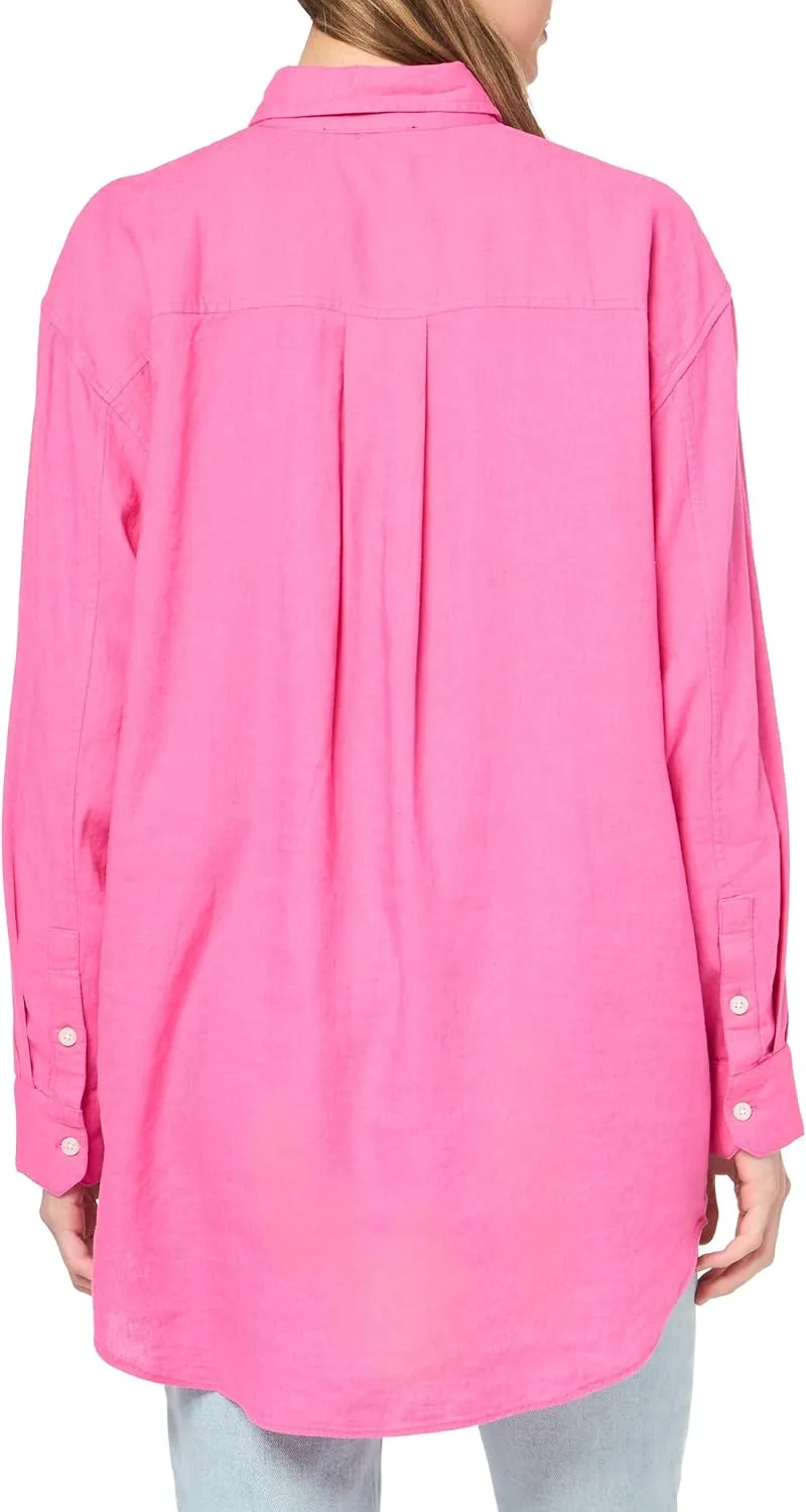 Nautica Women's Linen Blend Long Sleeve Button Through Shirt