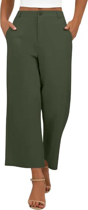 Neer Women's Cotton Linen Palazzo Pants, Casual Wide Leg Lounge Pants Summer High Waisted Flowy Trousers with Pockets