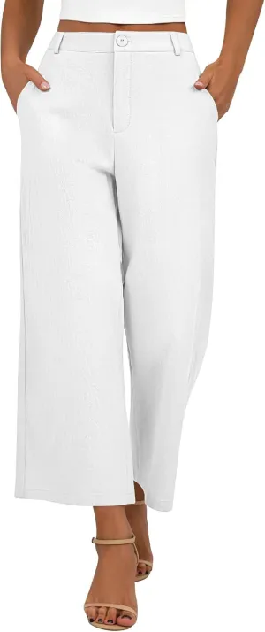 Neer Women's Cotton Linen Palazzo Pants, Casual Wide Leg Lounge Pants Summer High Waisted Flowy Trousers with Pockets
