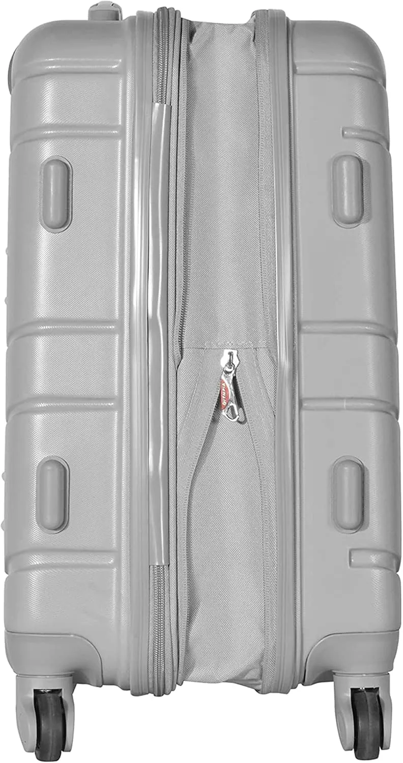 Olympia U.S.A. Denmark 21" Carry-On Suitcase - Lightweight Hardside Luggage, Expandable 30%, 4 Spinner Wheels, Utility Hook & Hidden Laptop Compartment (Silver)