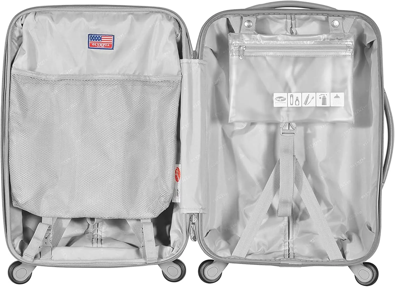Olympia U.S.A. Denmark 21" Carry-On Suitcase - Lightweight Hardside Luggage, Expandable 30%, 4 Spinner Wheels, Utility Hook & Hidden Laptop Compartment (Silver)
