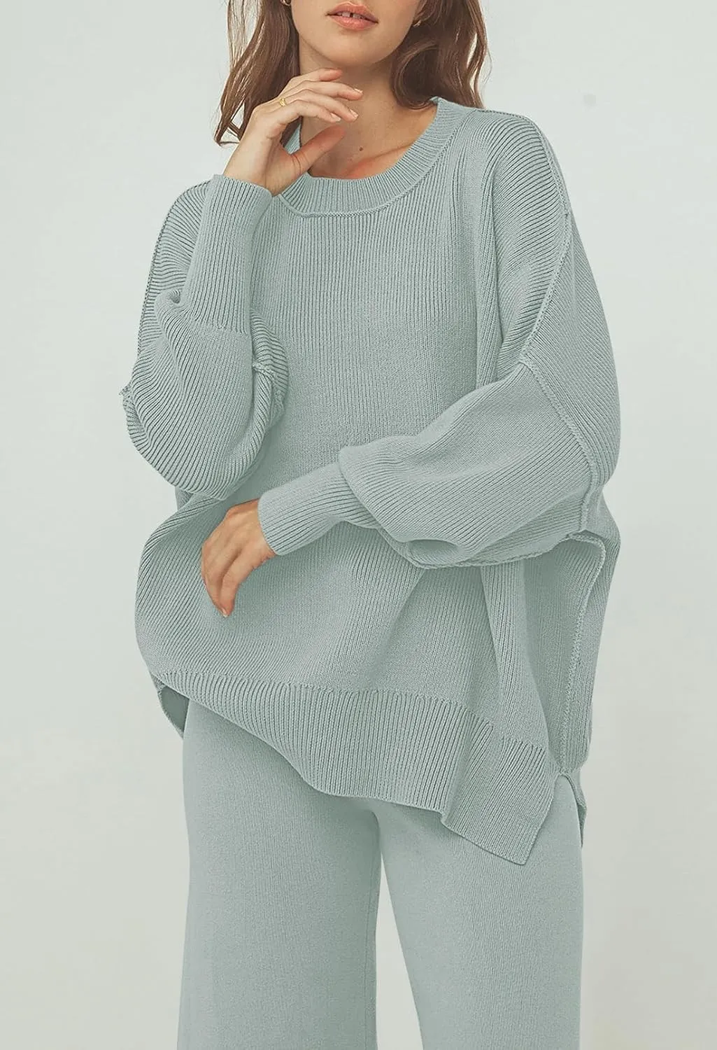 Pink Queen Women's 2 Piece Outfits Sweater Sets Knit Pullover Tops And Wide Leg Pants Loose Tracksuit Lounge Set