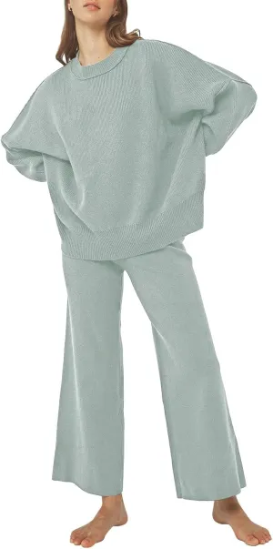 Pink Queen Women's 2 Piece Outfits Sweater Sets Knit Pullover Tops And Wide Leg Pants Loose Tracksuit Lounge Set