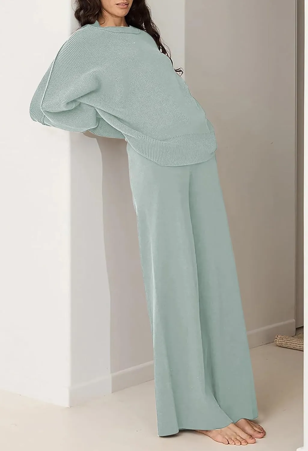 Pink Queen Women's 2 Piece Outfits Sweater Sets Knit Pullover Tops And Wide Leg Pants Loose Tracksuit Lounge Set