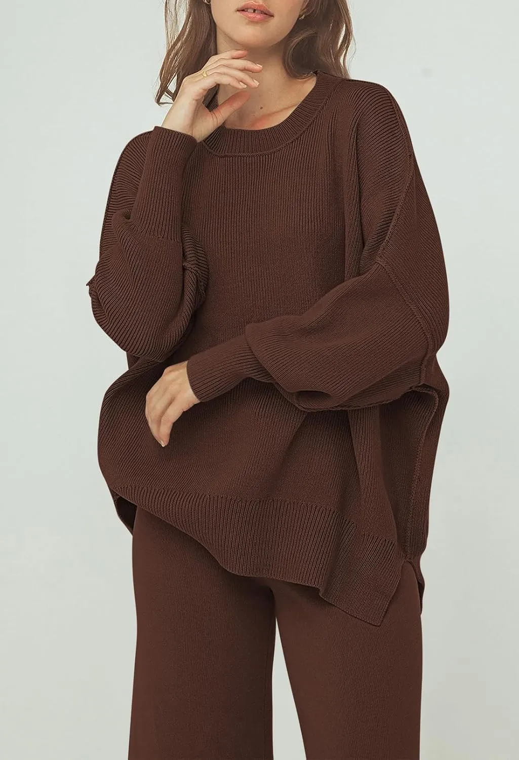 Pink Queen Women's 2 Piece Outfits Sweater Sets Knit Pullover Tops And Wide Leg Pants Loose Tracksuit Lounge Set