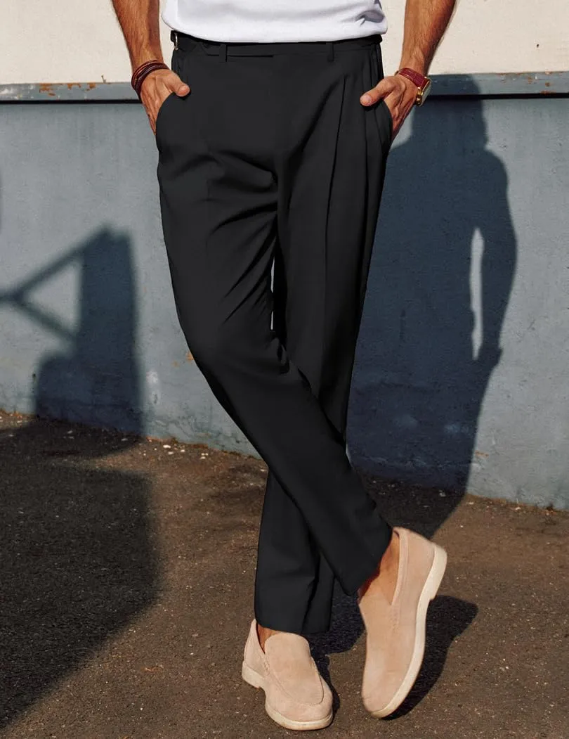 PJ PAUL JONES Mens Linen Dress Pants Casual Slim Fit Expandable Wasit Pleated Front Trousers