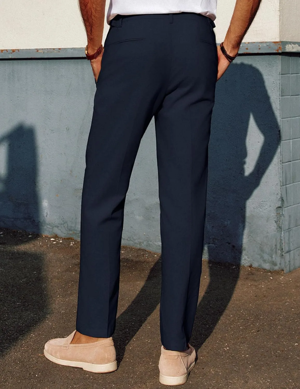 PJ PAUL JONES Mens Linen Dress Pants Casual Slim Fit Expandable Wasit Pleated Front Trousers
