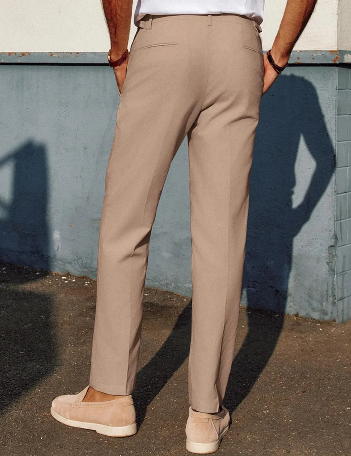 PJ PAUL JONES Mens Linen Dress Pants Casual Slim Fit Expandable Wasit Pleated Front Trousers