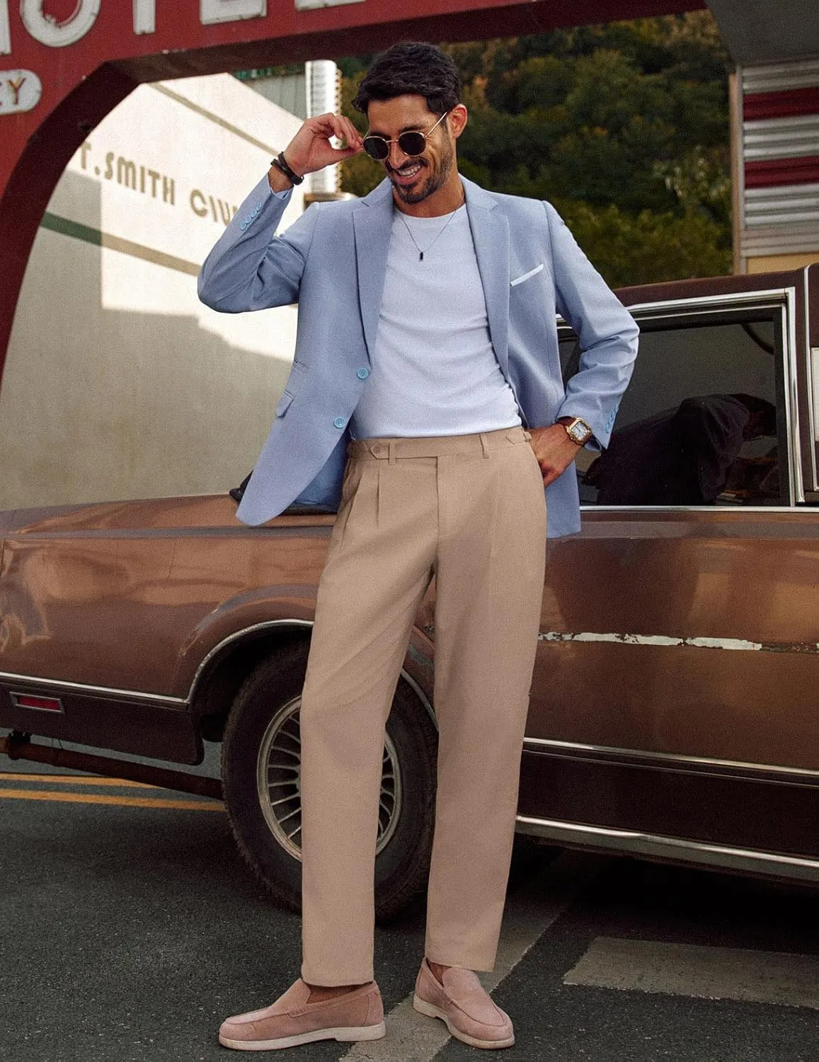 PJ PAUL JONES Mens Linen Dress Pants Casual Slim Fit Expandable Wasit Pleated Front Trousers