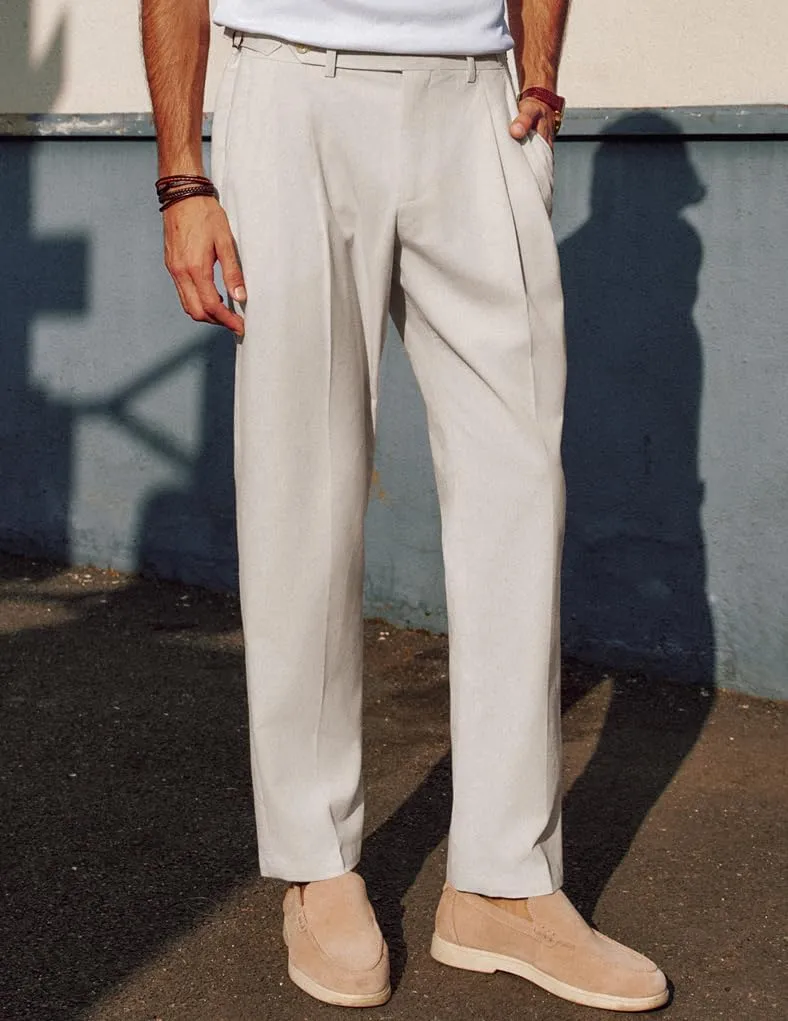 PJ PAUL JONES Mens Linen Dress Pants Casual Slim Fit Expandable Wasit Pleated Front Trousers