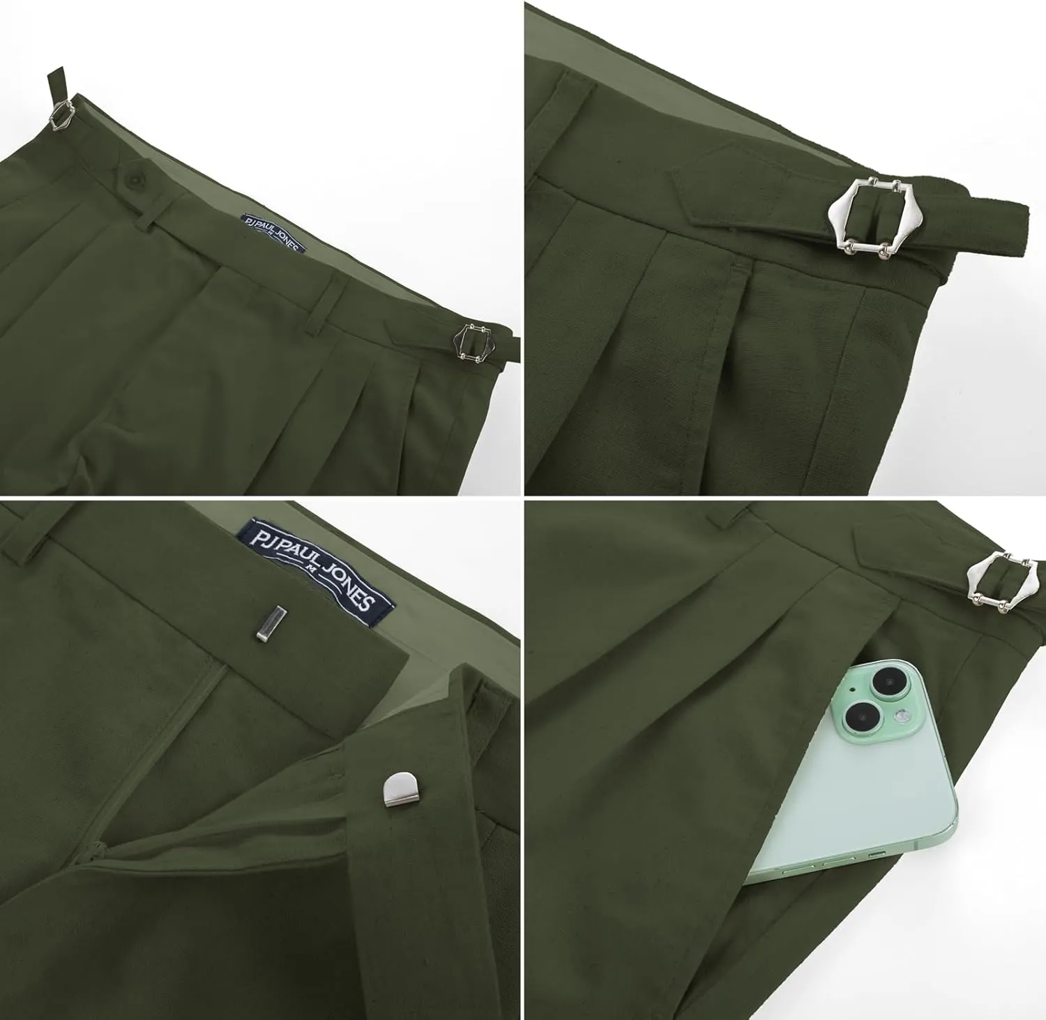 PJ PAUL JONES Mens Linen Dress Pants Casual Slim Fit Expandable Wasit Pleated Front Trousers