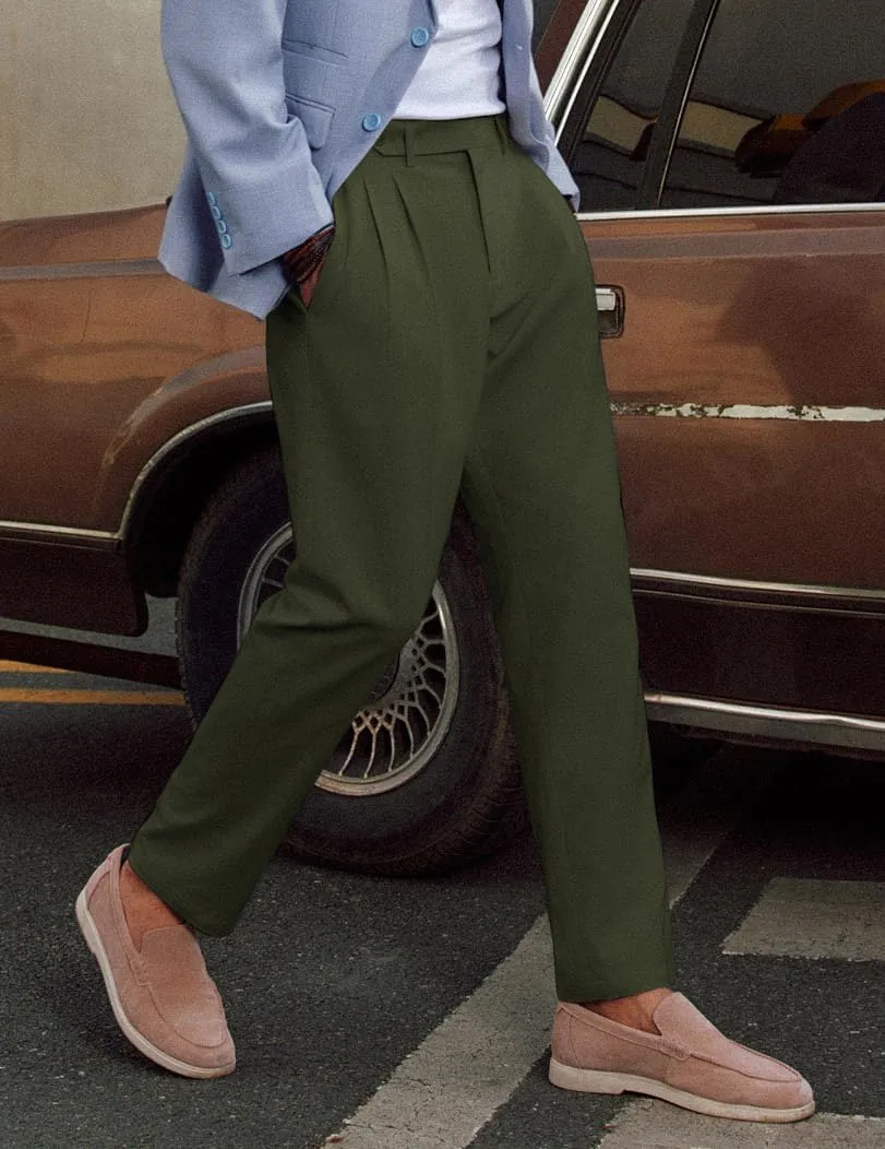 PJ PAUL JONES Mens Linen Dress Pants Casual Slim Fit Expandable Wasit Pleated Front Trousers