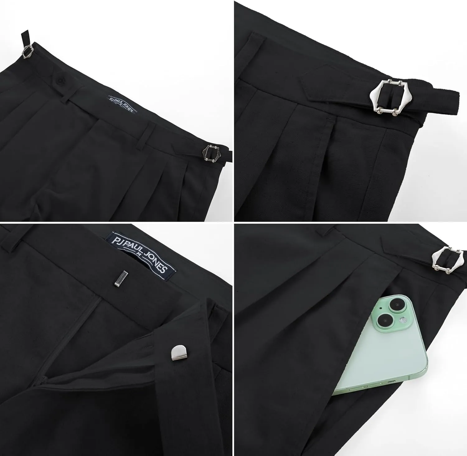 PJ PAUL JONES Mens Linen Dress Pants Casual Slim Fit Expandable Wasit Pleated Front Trousers